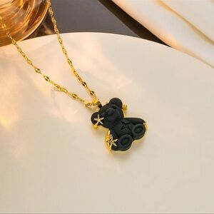 Black and Gold Tous Teddy Bear Pendant Necklace